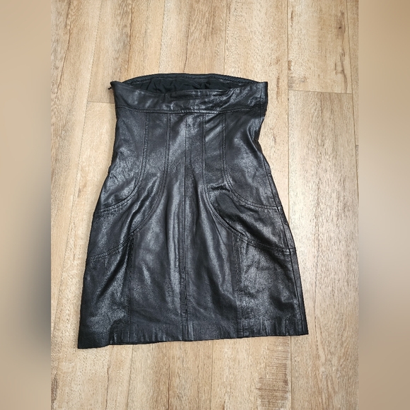 $690 NWT ARMANI Exchange Buttery Soft Leather ULTRA MINI Tube Dress 6 Open - Picture 8 of 9
